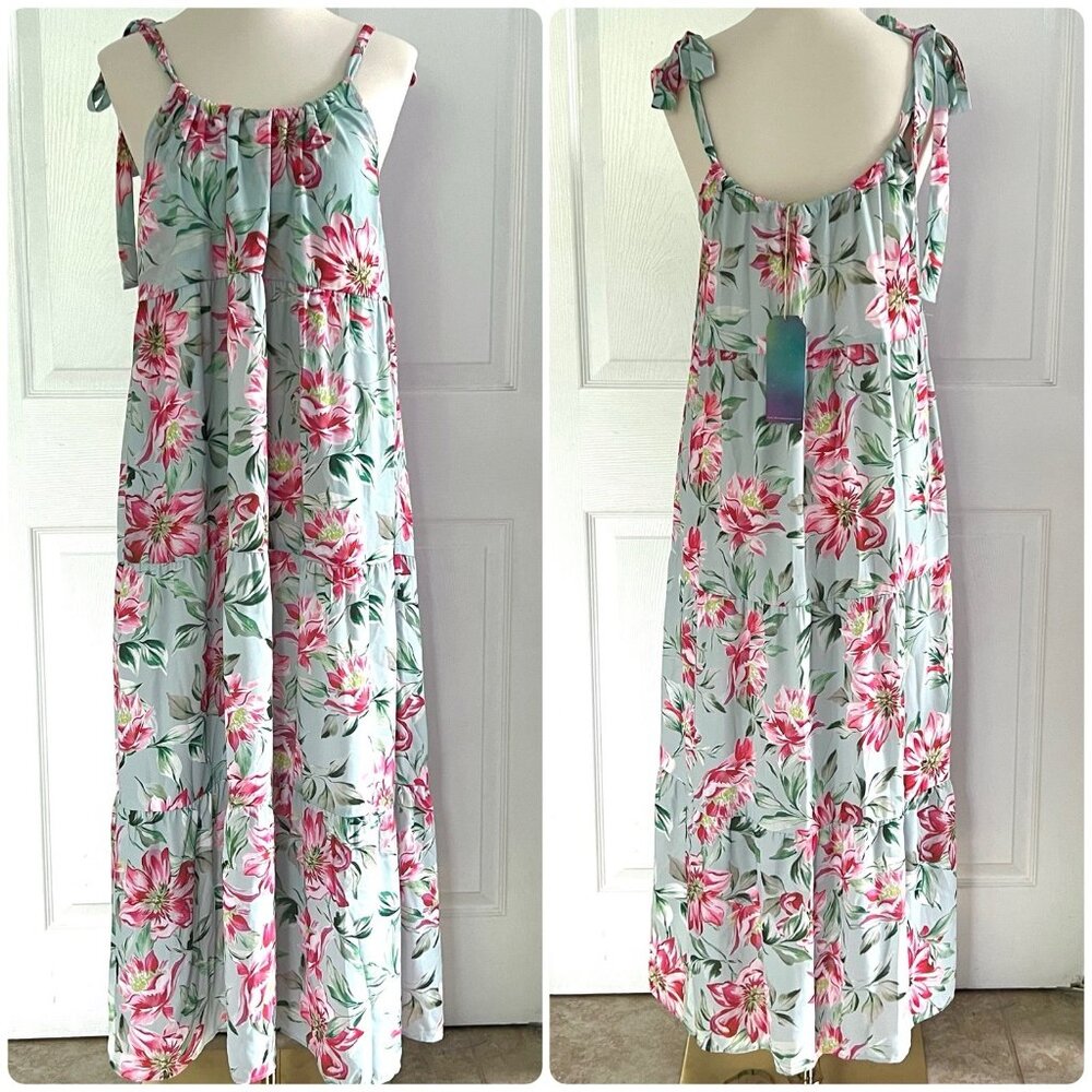 NWT Show Me Your Mumu Julianna Green Floral Tiered Maxi Dress Womens sz S